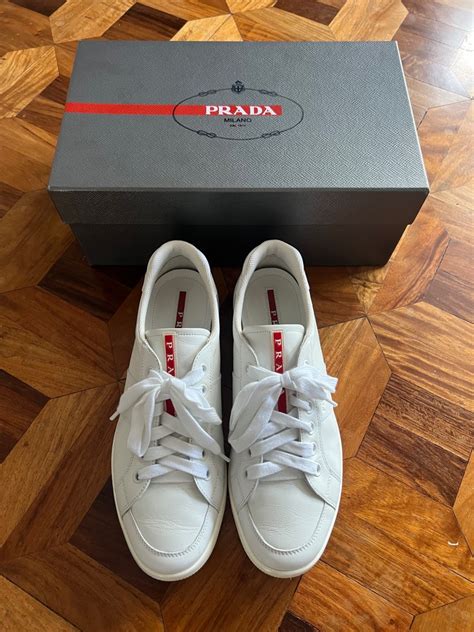 scarpe uomo prada 4e2845|Prada Men's 4E2845 White Leather Sneaker .